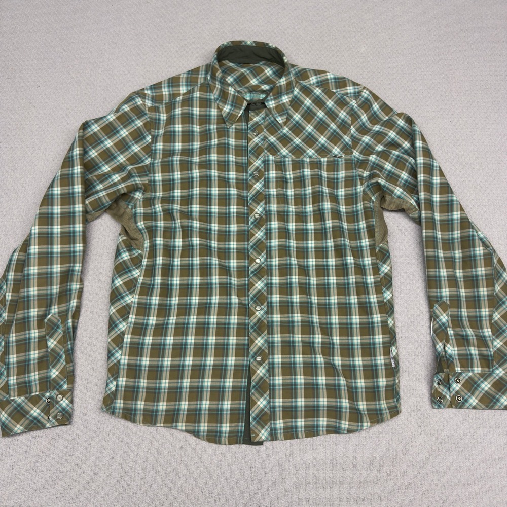 Club Ride Pearl Snap Shirt Mens M Green Plaid Performance Cycling Western Retro